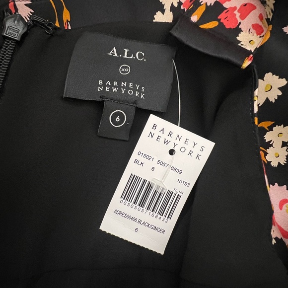 A.L.C x BARNEYS NEW YORK black multicolor silk floral tiered midi dress size 6 - Picture 8 of 10